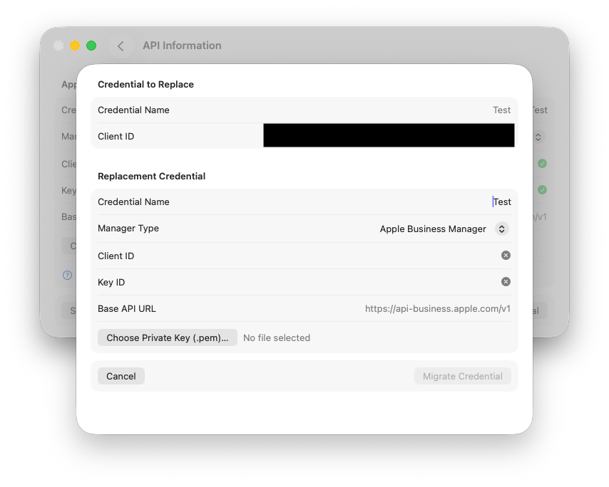 Enter new credential fields and migrate