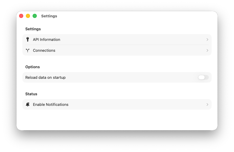 Connections setup panel in ABM Warranty