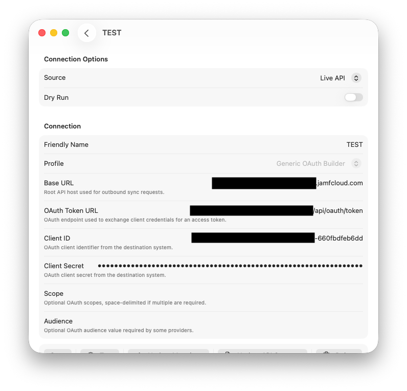 OAuth Builder step 1 for connection basics and OAuth credentials