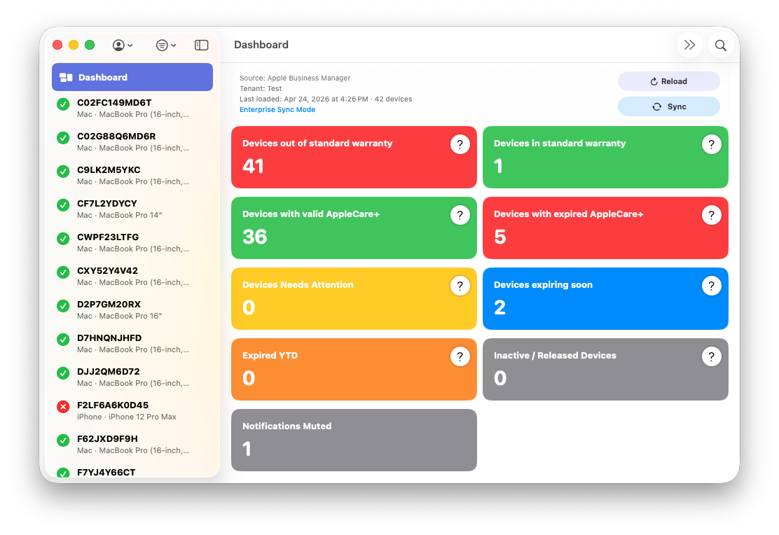 Notifications Muted card and filter in ABM Warranty