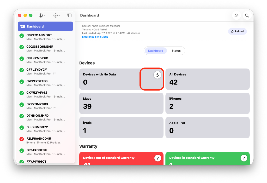 Partial Sync no-data recovery workflow view