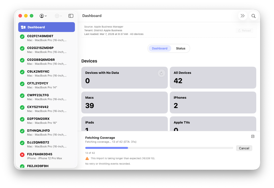 ABM Warranty API sync progress and diagnostics